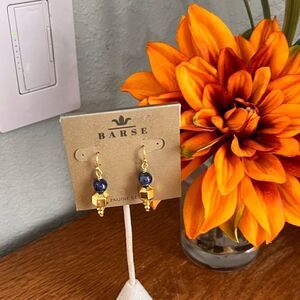 NWT Barse Genuine Stones Drop Earrings Blue and  Gold #BER